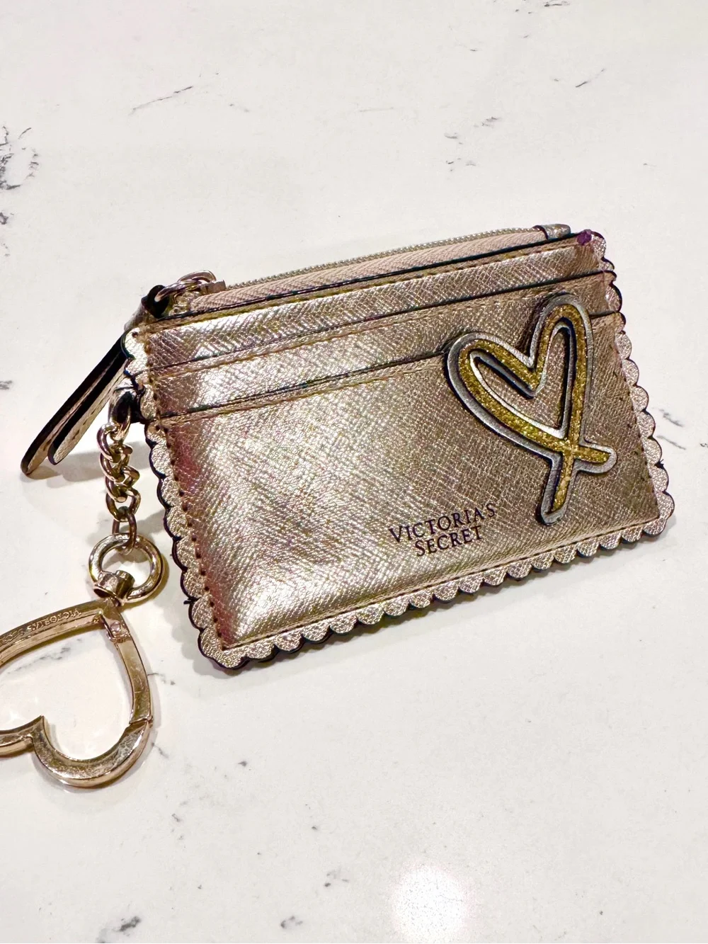 Victoria's Secret Gold Metallic Cardholder, Wallet and Heart Keychain EUC - Picture 7 of 10
